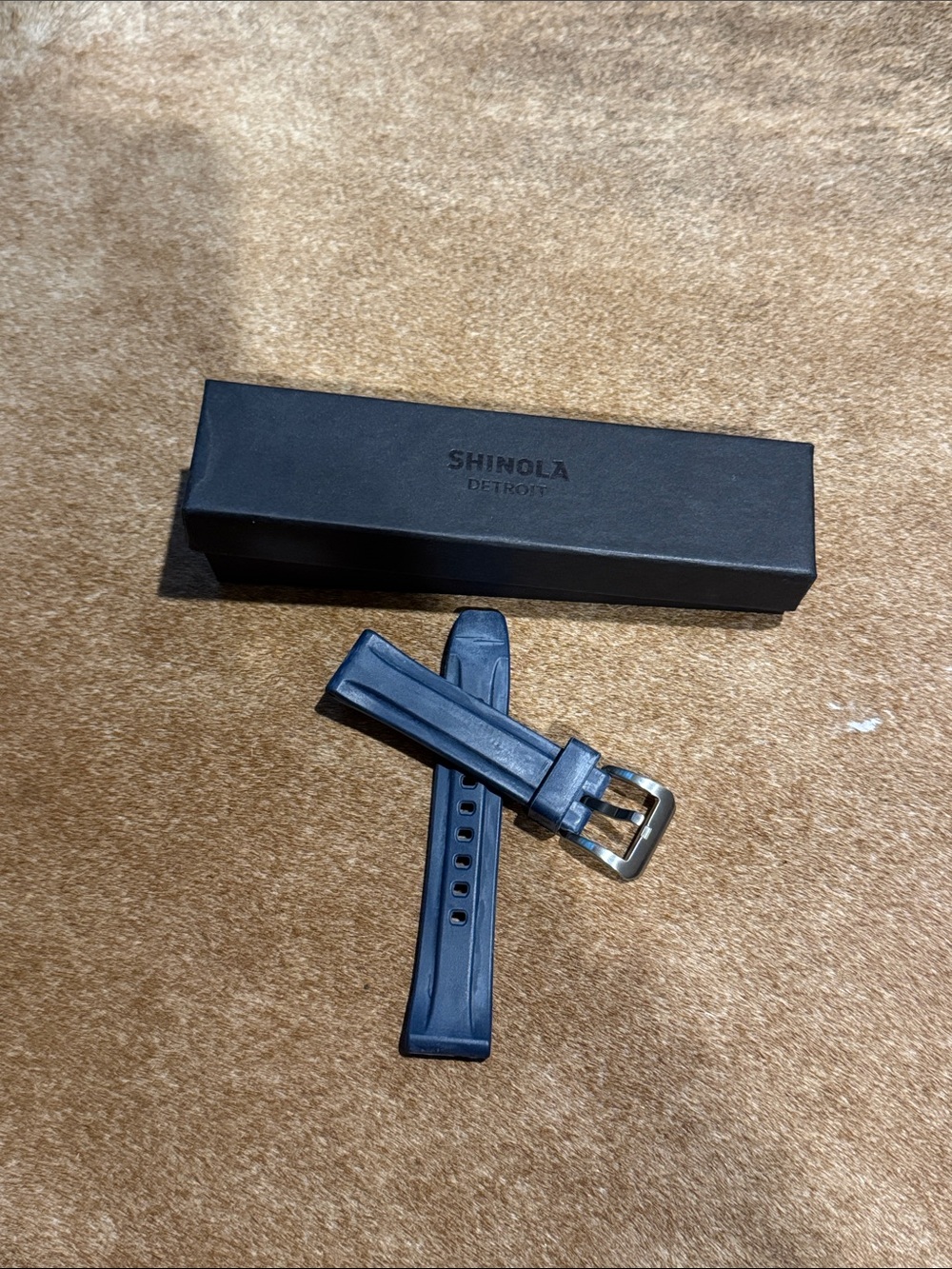 New Shinola Midnight Blue Rubber Watch Strap with Metal Buckle